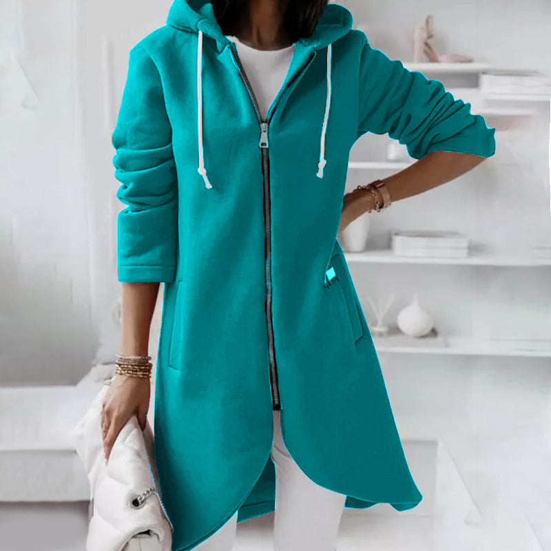 Personality Street Zipper Hooded Long Lining Sweaters