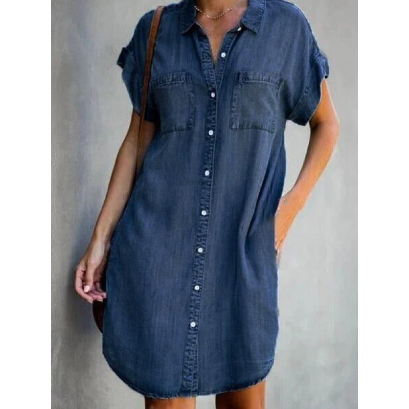 Durable Sleeve Slim Denim Dress Midi Dresses