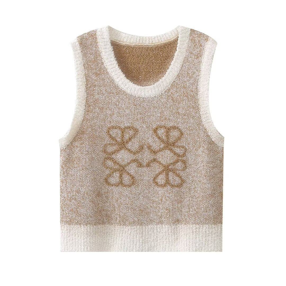 Classy Spring Fashion Jacquard Sleeveless Knitted Sweaters