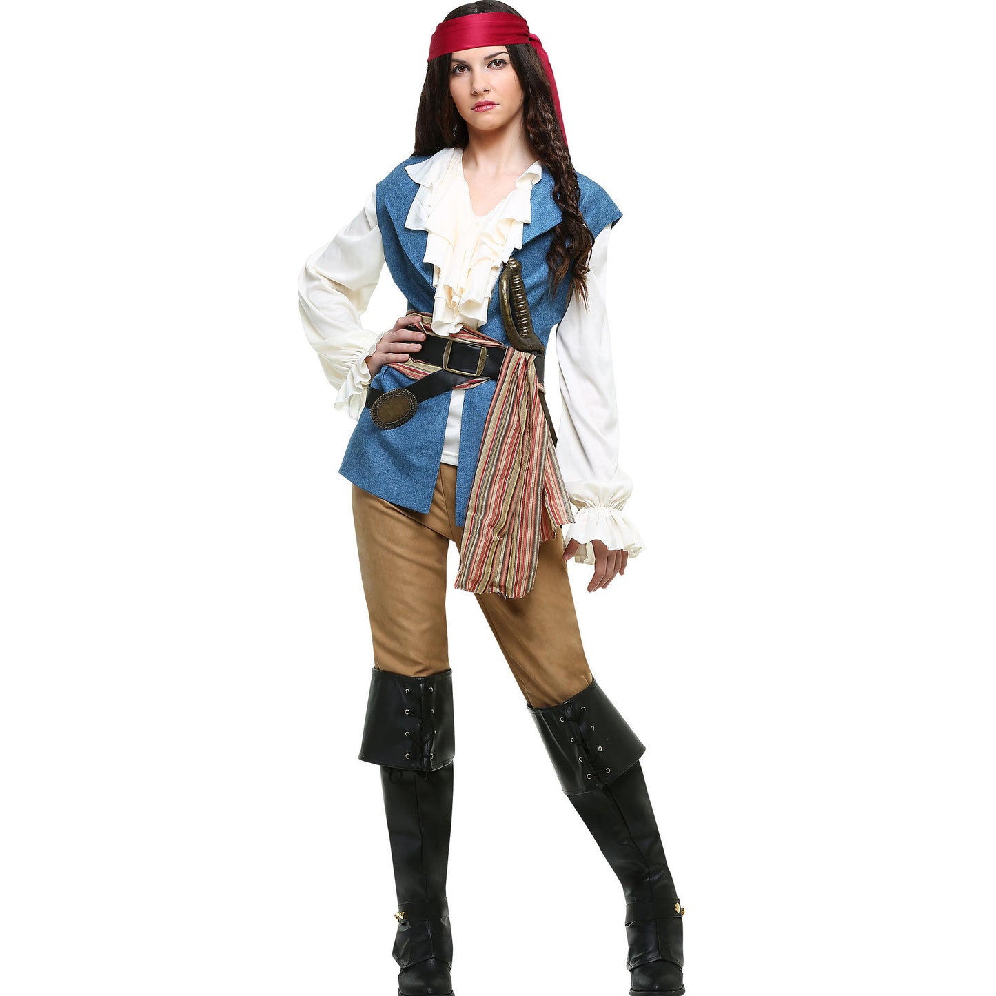 Costumes de capitaine de bateau pirate des Caraïbes pour hommes, jeu d'Halloween