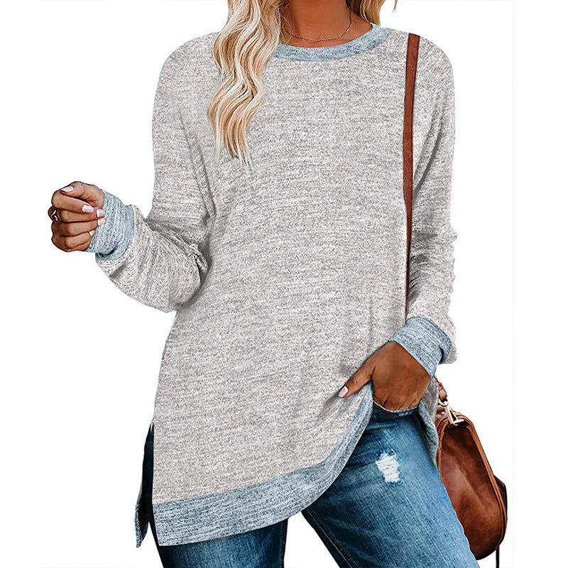 Women's Long Sleeve Round Neck Multicolor Loose Leisure Pullover Tops