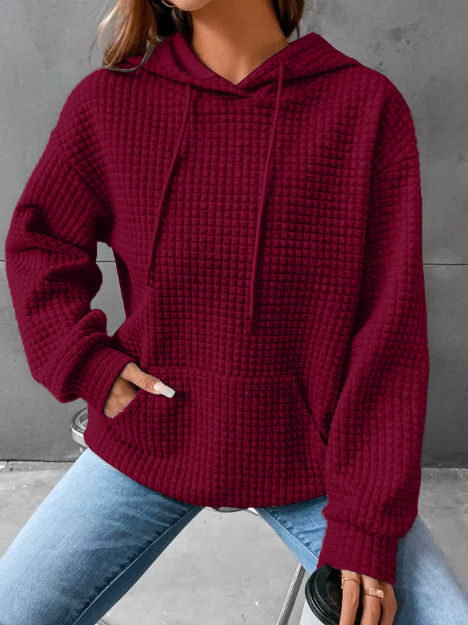 Women's Waffle Round Neck Long-sleeved Solid Color Sweaters