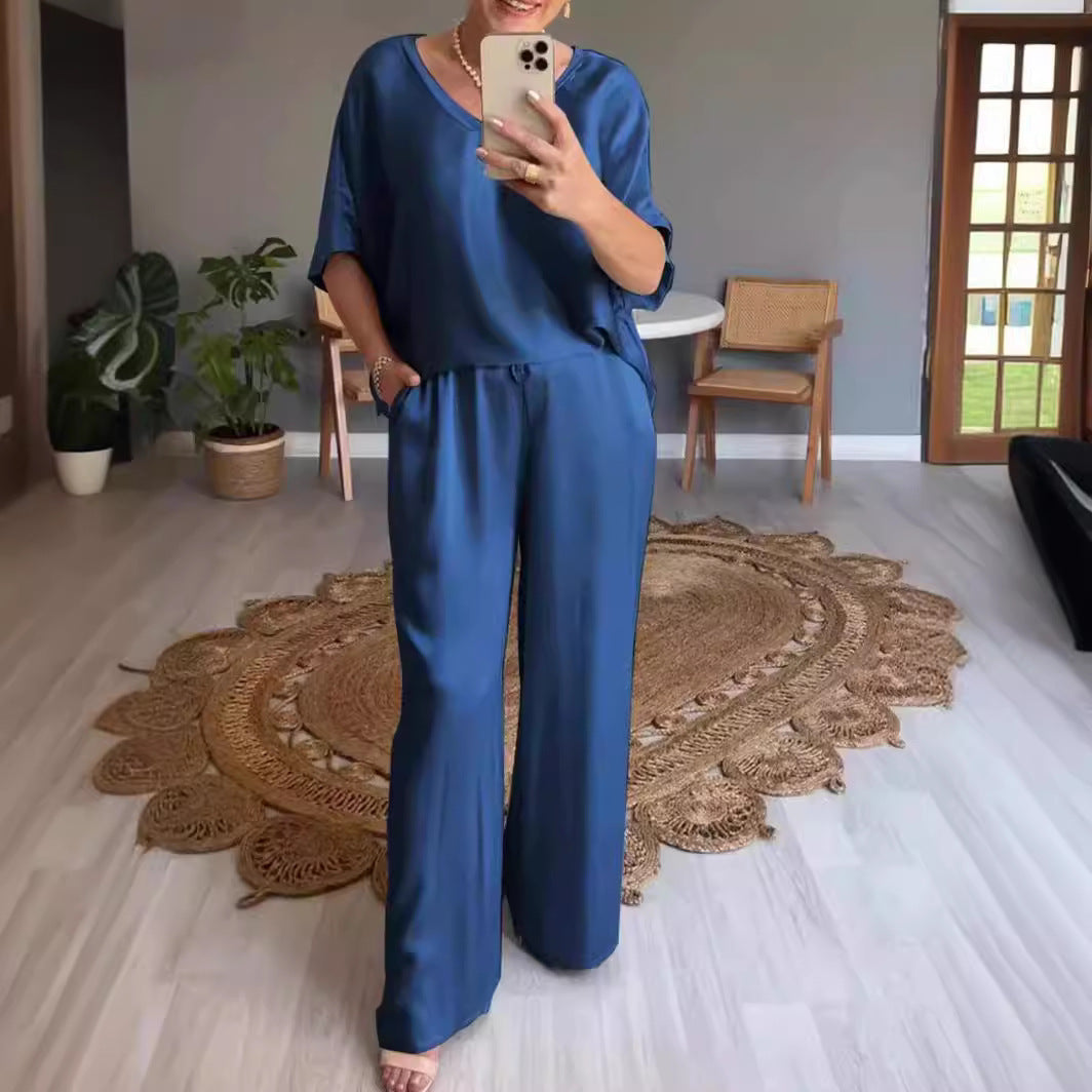 Women's Summer Fashion Solid Color Mercerizing Casual Suits