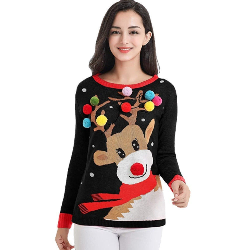 Beautiful Women's Christmas Neck Single-breasted Knitted Sweaters