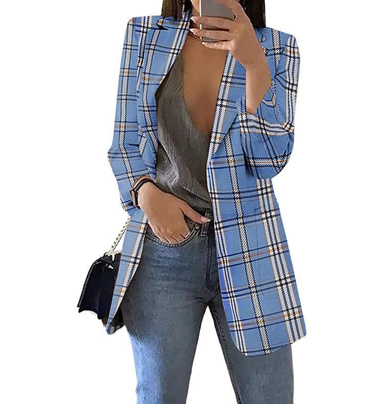 Blazer slim à revers à carreaux pour femme