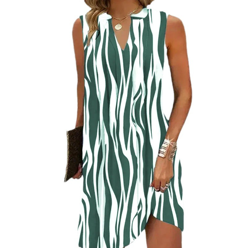 Women's A- Line Sleeveless Dress Summer Printed Dresses