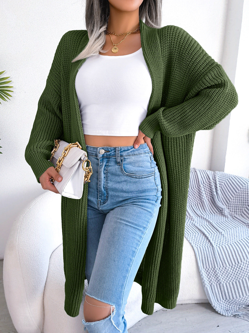 Creative Elegant Women's Casual Lapel Long Sweaters