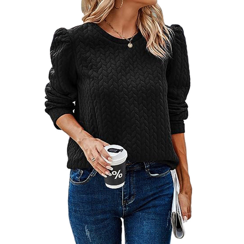 Women's Round Neck Bubble Long Sleeve Air Tops