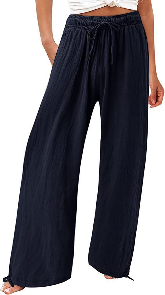 Pantalon décontracté pour femme Pantalon large en dentelle de couleur unie