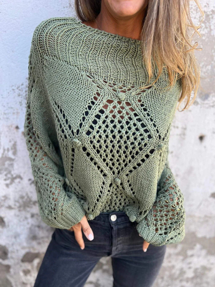 Fashion Loose Hollow Out Round Neck Sweaters