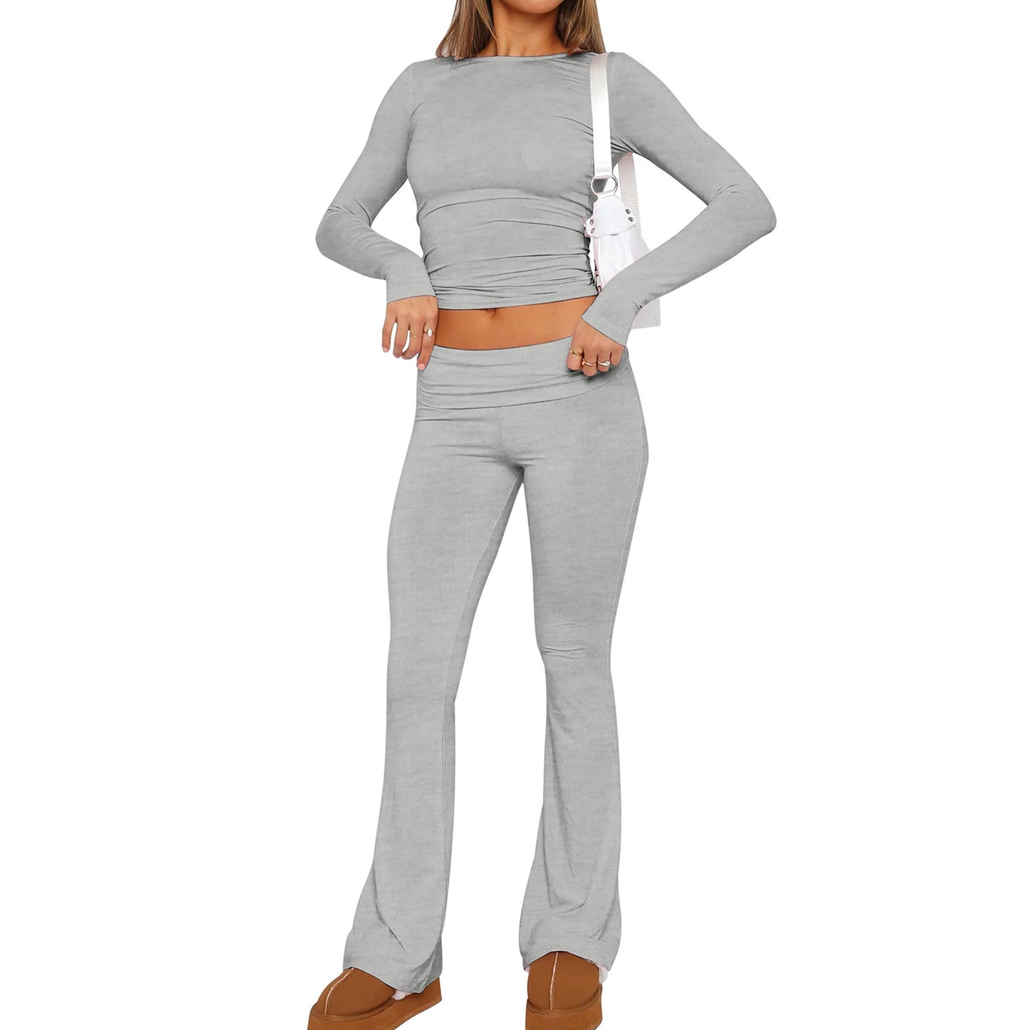 Pantalon amincissant taille basse Pure Color Comfort Slim pour femme