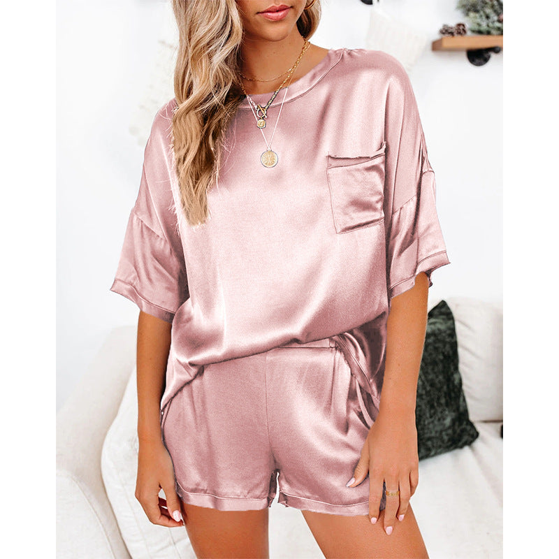 Solid Color Chiffon Pajamas Sleeve T-shirt Suits