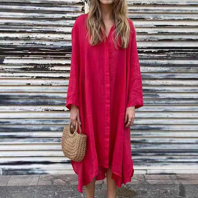 Women's Solid Color Cotton Linen Dress Fashion Dresses