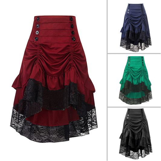 Women's Retro Lace Drawstring Midi Summer Female Skirts