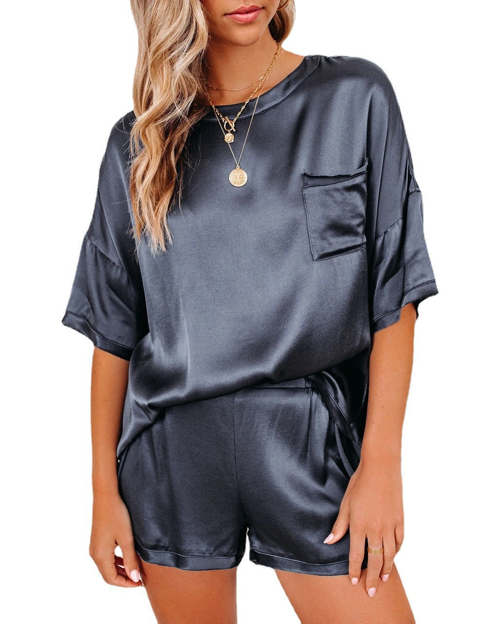 Solid Color Chiffon Pajamas Sleeve T-shirt Suits