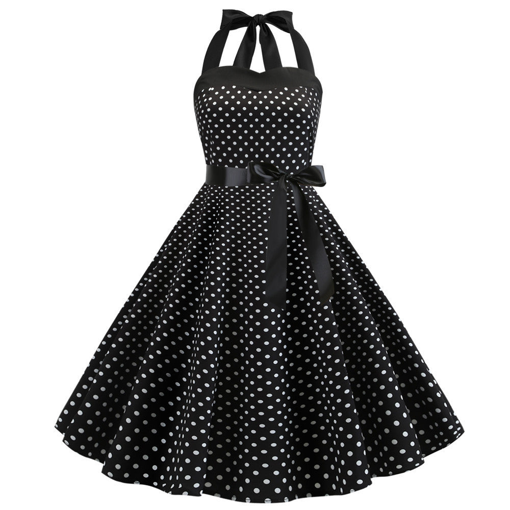 Dots Retro Sexy Bandeau Slim-fit Halter Dresses