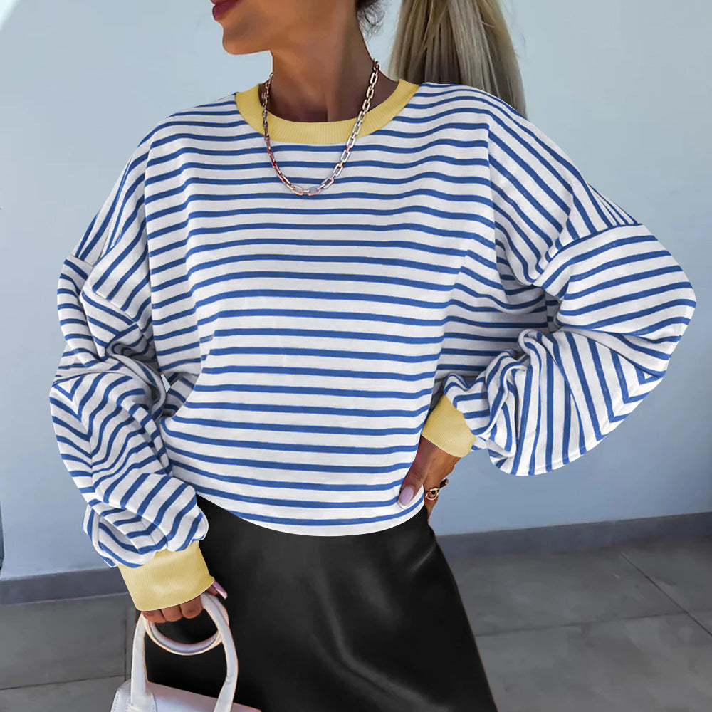 Women's Fashion Striped Round Neck Casual Warm Pullover Sweaters