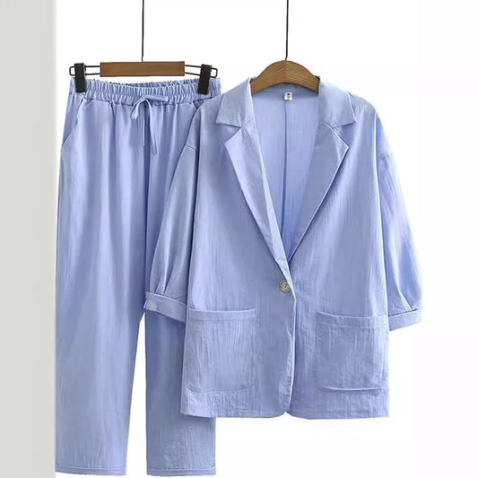 Women's Autumn Commuter Cotton Linen Pocket Loose Suits