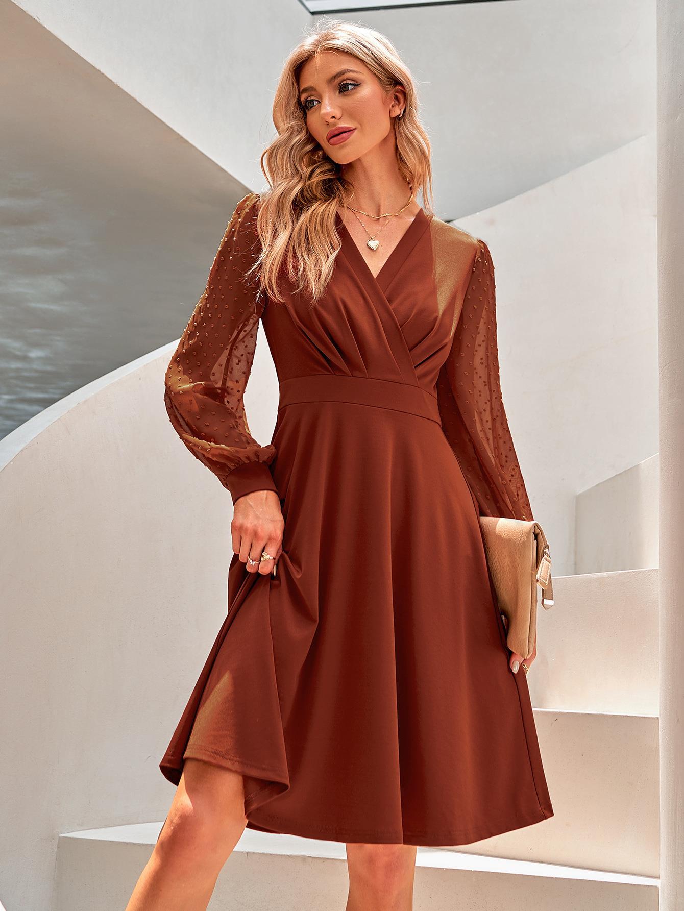 Women's Casual V-neck Solid Color Dress Dresses