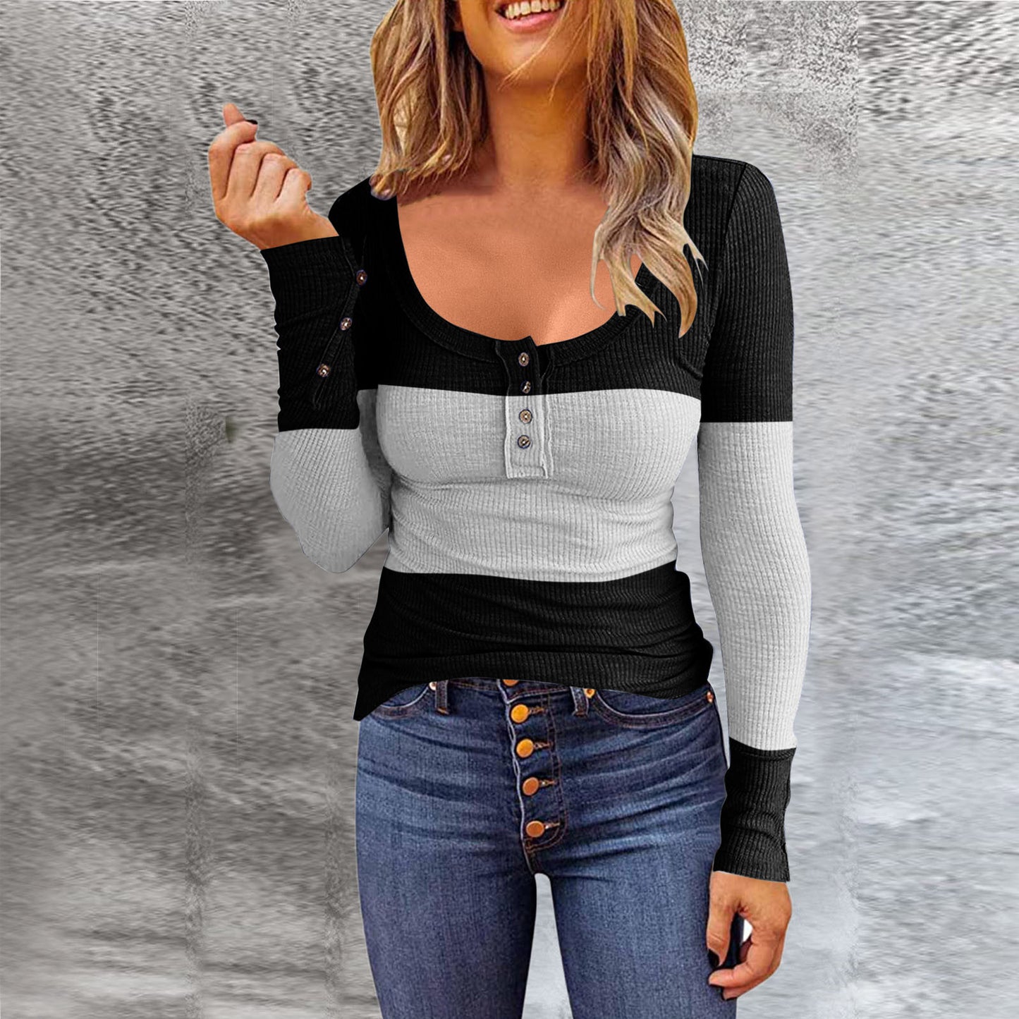 Women's T-shirt Round Neck Pullover Button Long Blouses