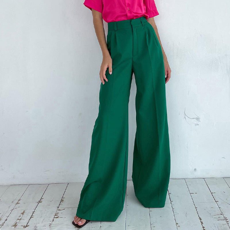 Pantalon décontracté taille haute effet drapé pour femme