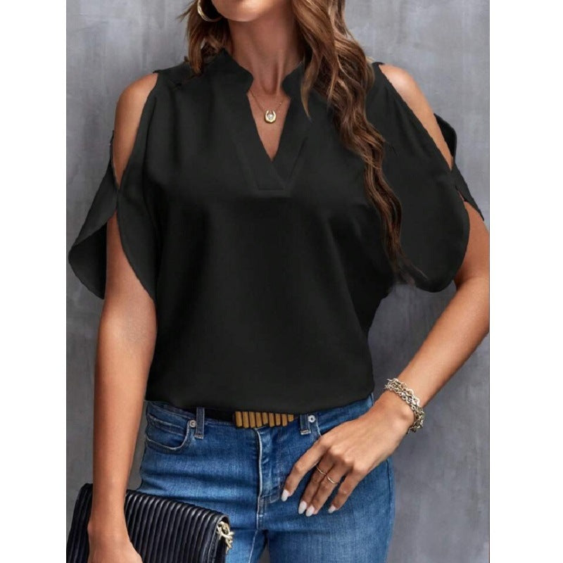 Women's Summer Solid Color Loose Chiffon Shirt Blouses