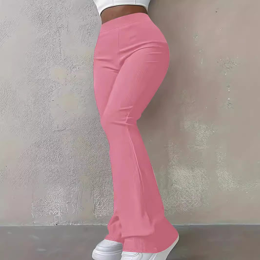 Pantalon décontracté simple et tendance pour femme, coupe slim, côtelé, couleur unie