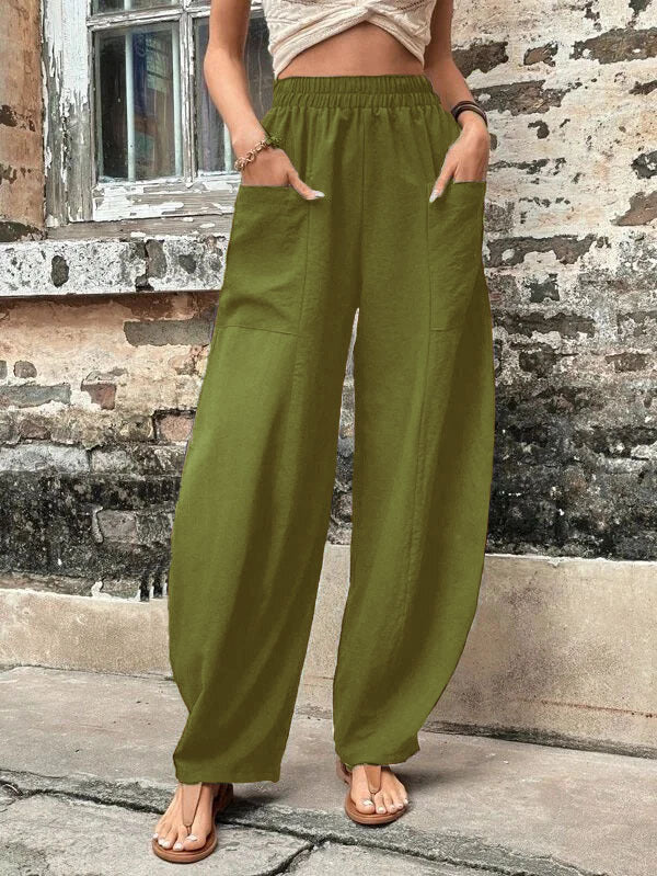 Pantalon à poches de couleur unie pour femme avec un pantalon