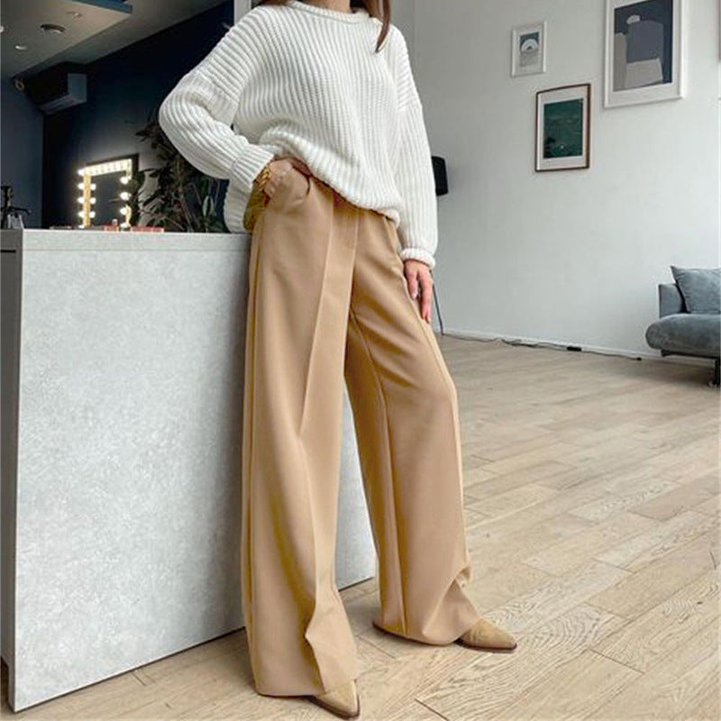 Pantalon décontracté taille haute effet drapé pour femme