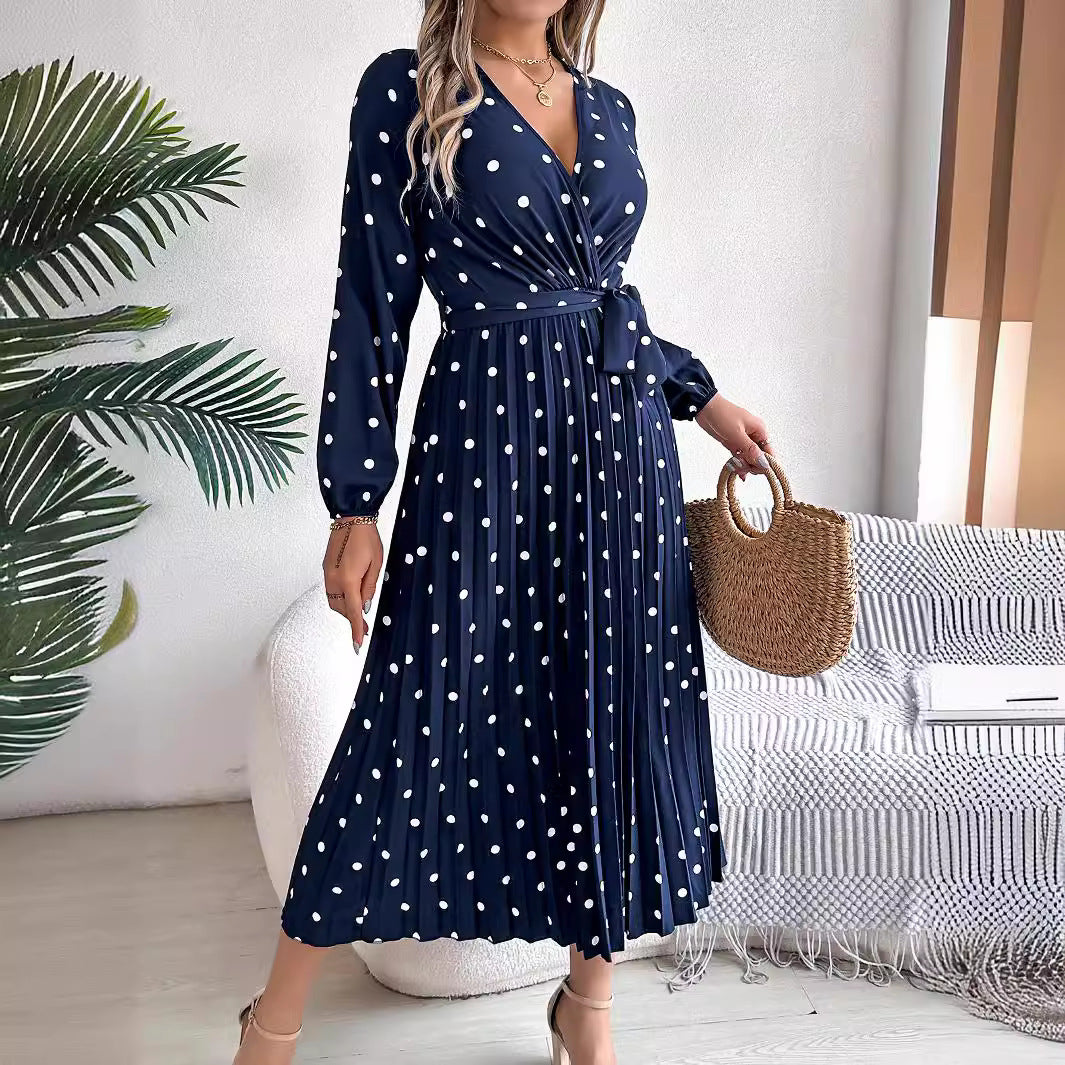 Women's Elegant Contrast Color Polka Dot Cross Dresses