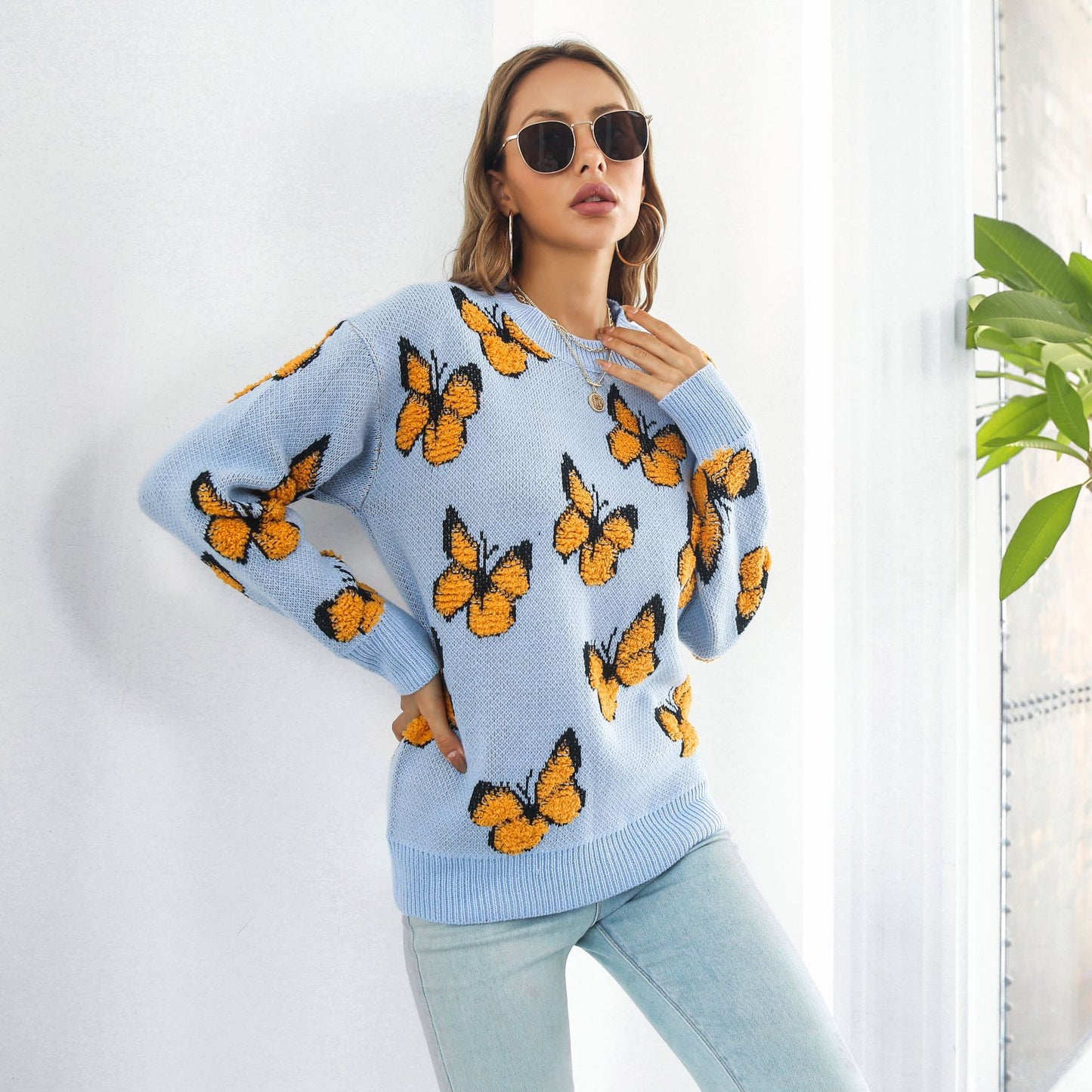 Women's Beautiful Three-dimensional Butterfly Loose Long-sleeved Sweaters