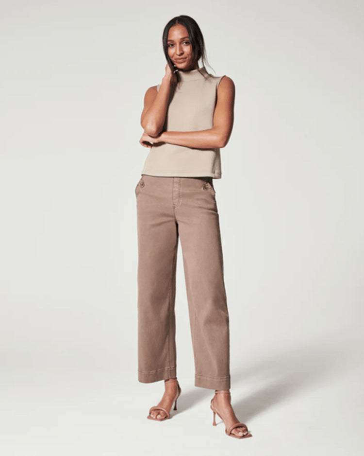 Pantalon drapé décontracté taille haute pour femme