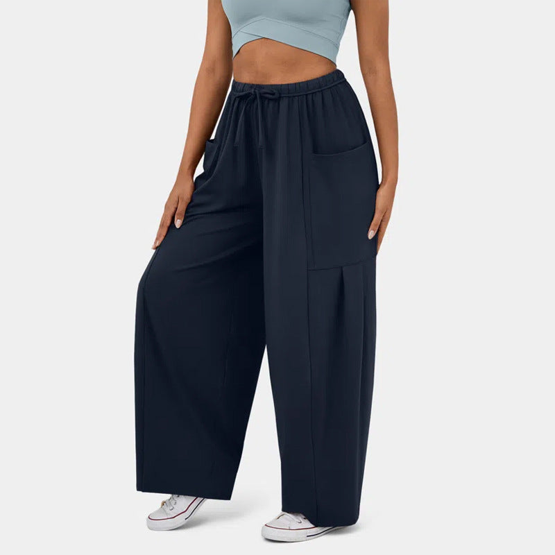 Pantalon taille haute plissé à taille élastique élégant pour femme