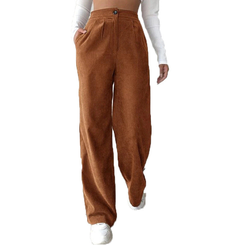 Pantalon décontracté taille haute pour femme, couleur unie, automne