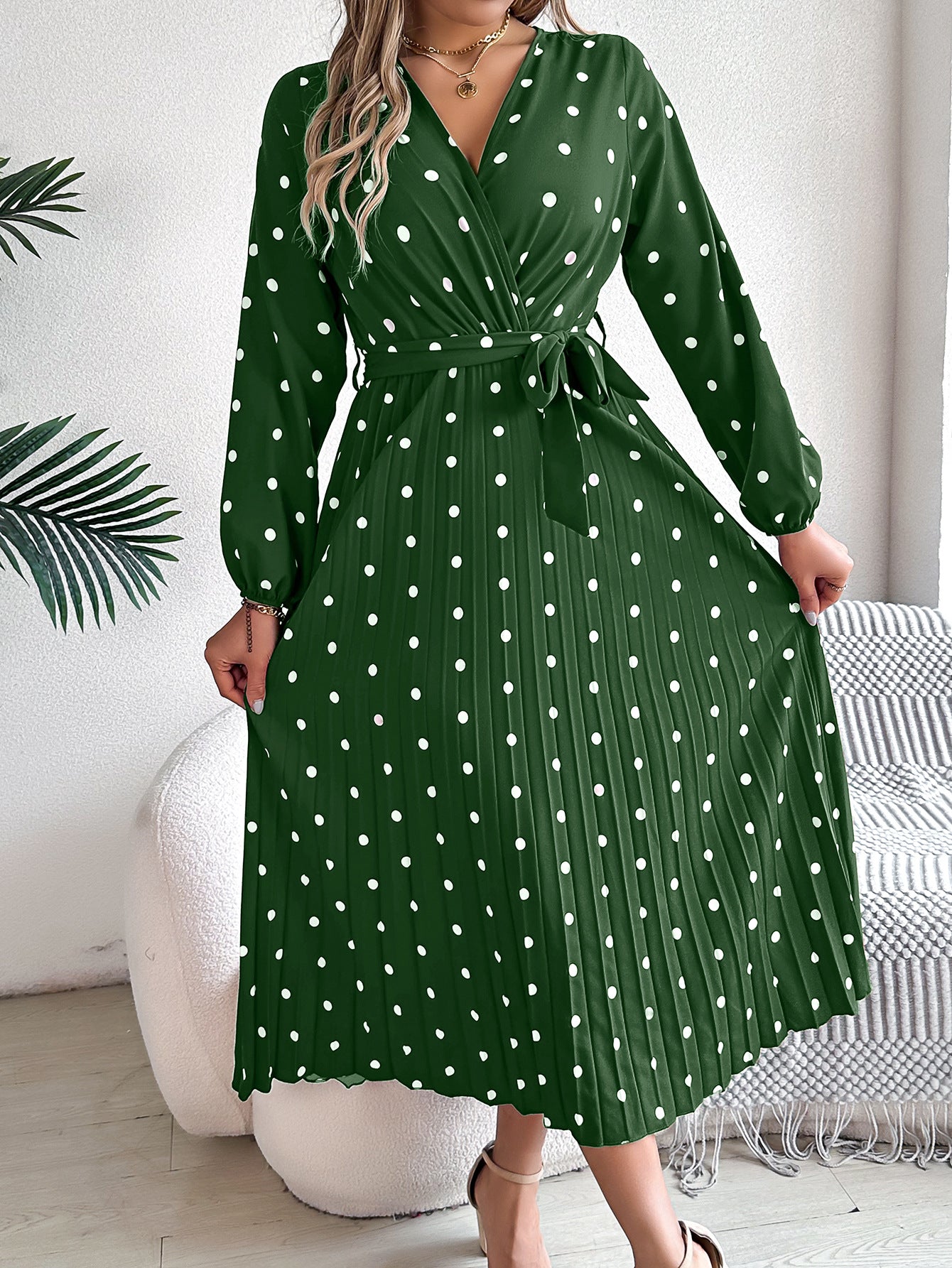 Women's Elegant Contrast Color Polka Dot Cross Dresses