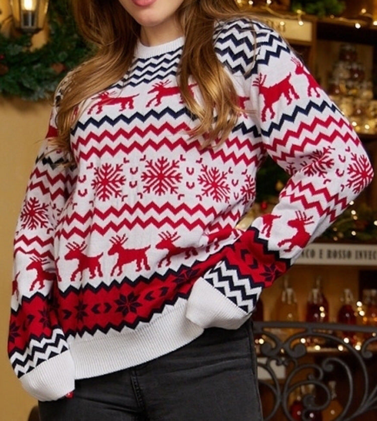 Snowflake Christmas Casual Couple Outfit Round Sweaters