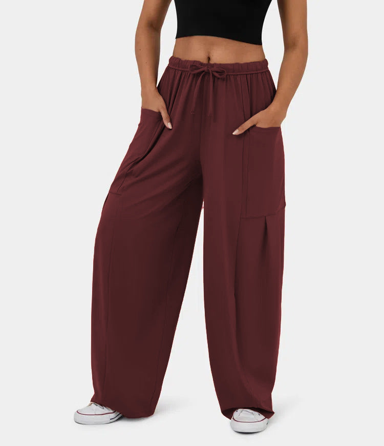 Pantalon taille haute plissé à taille élastique élégant pour femme