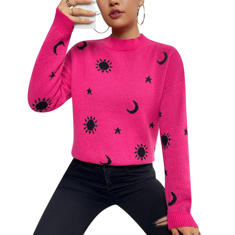 Women's Jacquard Round Neck Pullover Knitted Skull Sweaters