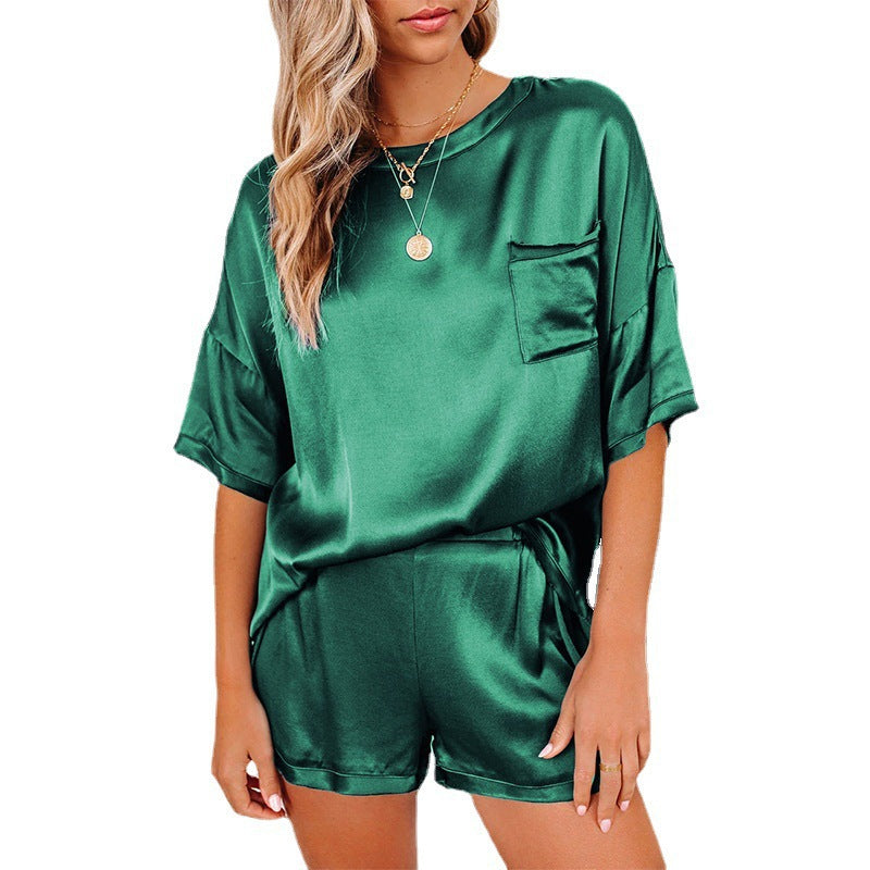 Solid Color Chiffon Pajamas Sleeve T-shirt Suits