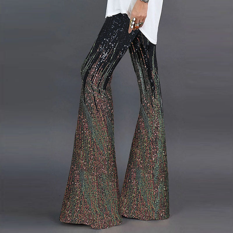 Pantalon taille haute ample décontracté à paillettes pour femme