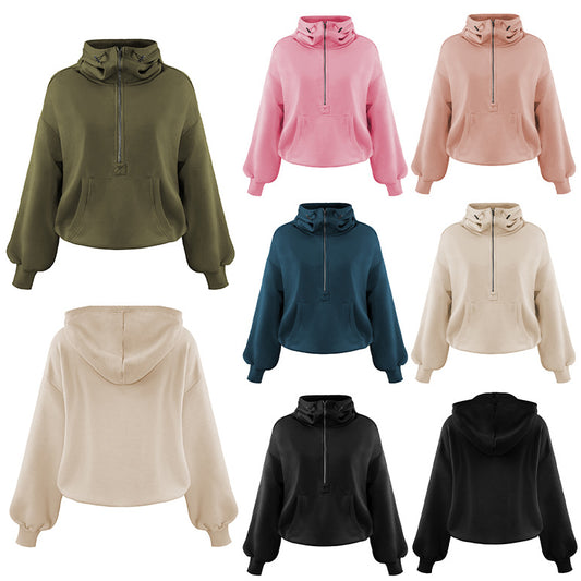 Women's Fashion Sports Hoodie Hooded Zipper Drawstring Sweaters