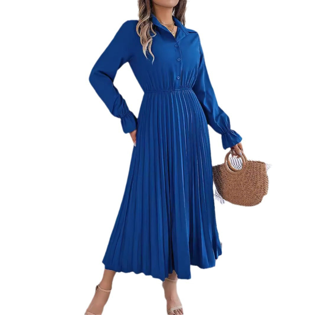 Women's Casual Polo Collar Button Long Sleeve Dresses