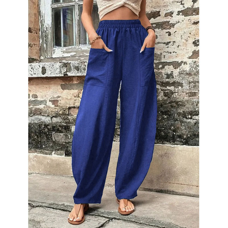 Pantalon à poches de couleur unie pour femme avec un pantalon