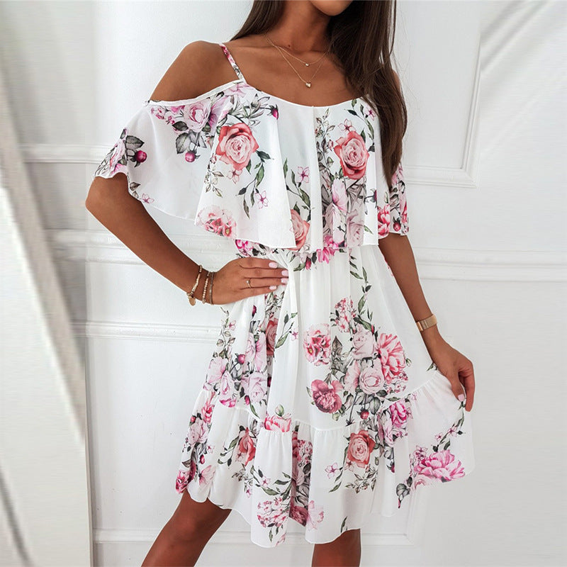 Spring Chiffon Printed Strapless Sexy Dress Dresses