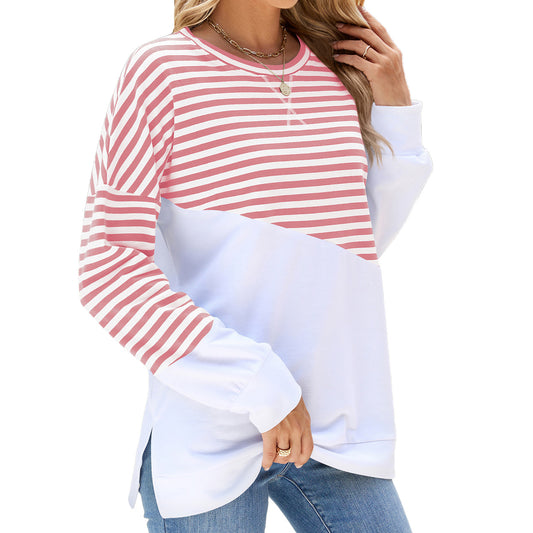 Women's Solid Color Round Neck Contrast Striped Sweaters