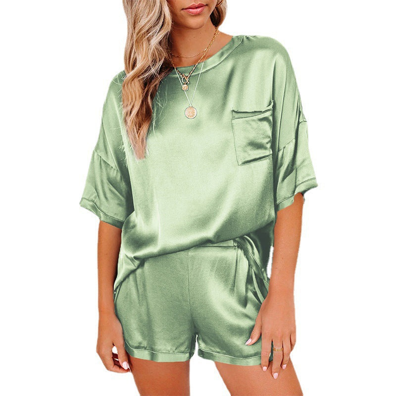 Solid Color Chiffon Pajamas Sleeve T-shirt Suits