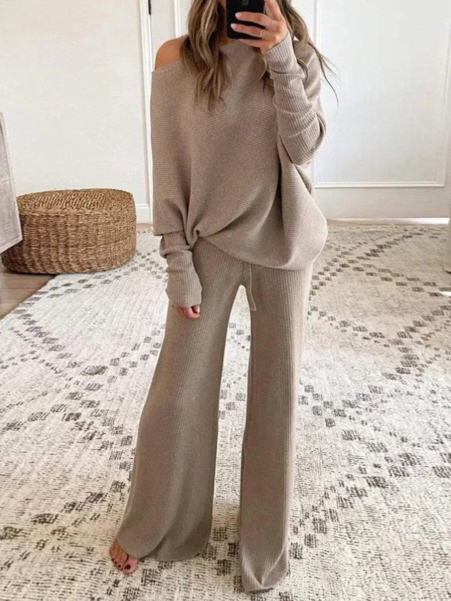 Women's Solid Color Round Neck Long Sleeve Casual Suits