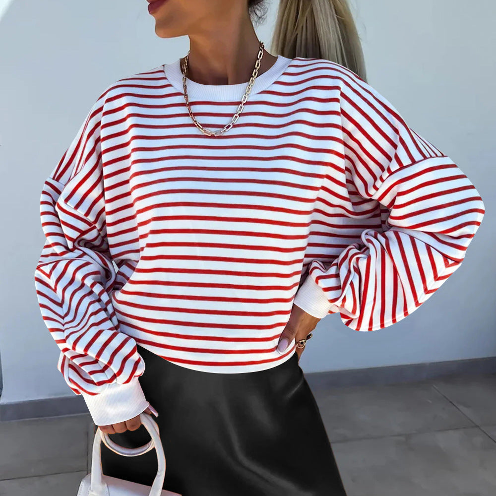 Women's Fashion Striped Round Neck Casual Warm Pullover Sweaters