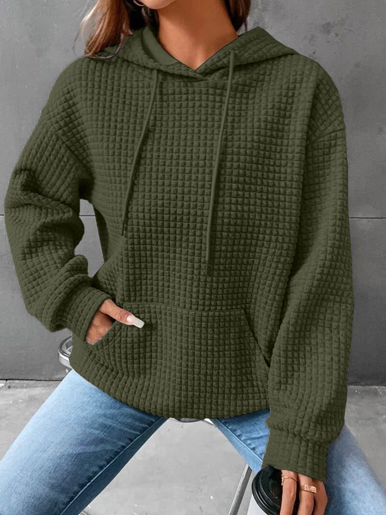 Women's Waffle Round Neck Long-sleeved Solid Color Sweaters