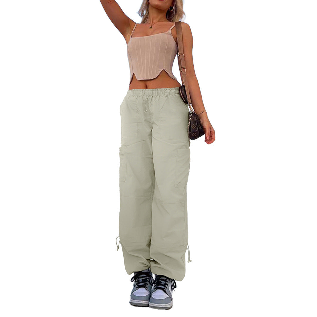 Pantalon cargo décontracté ample et droit glamour pour femme